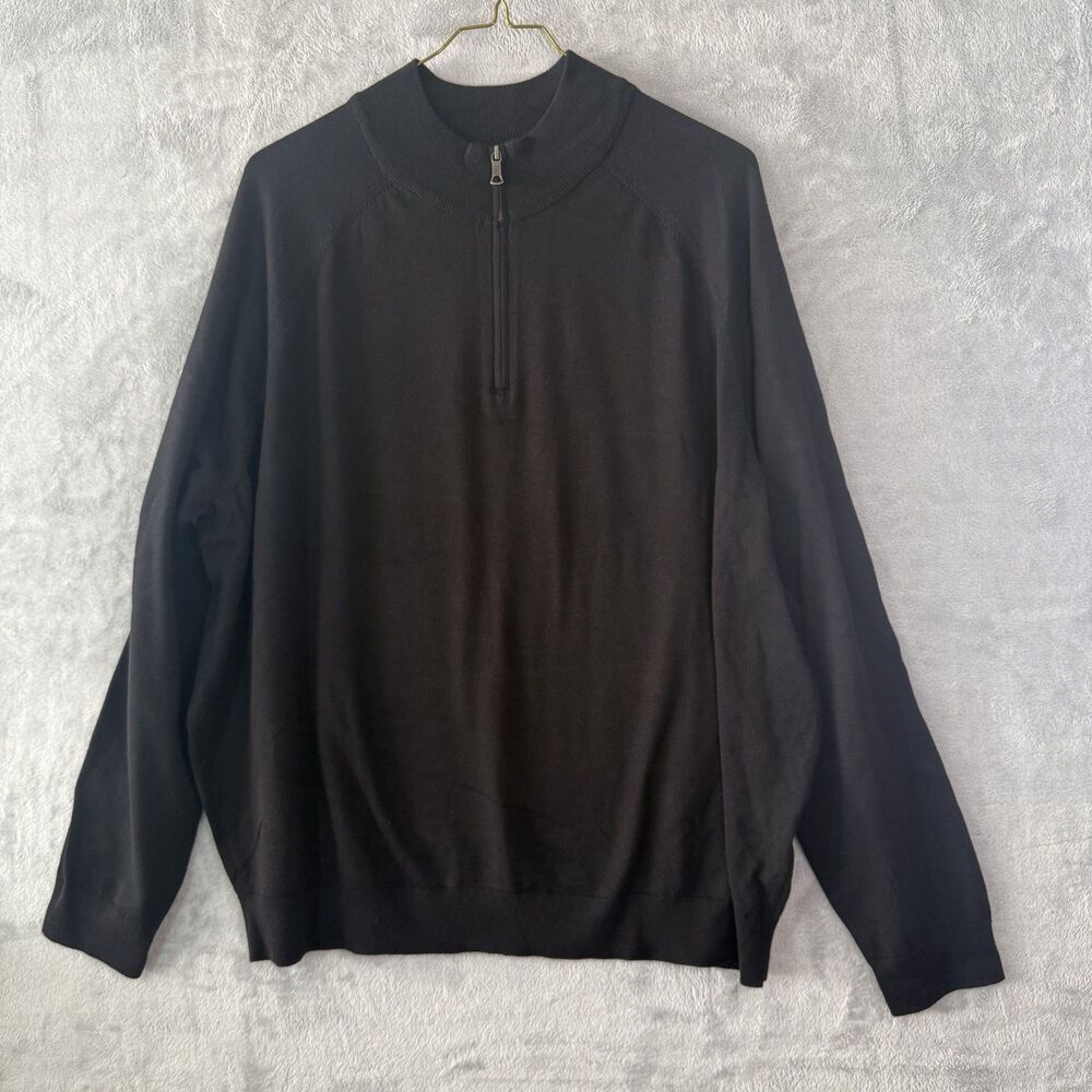 Brooks Brothers 1/4 Zip Sweater Mens 4XL Black Luxury Preppy Pullover